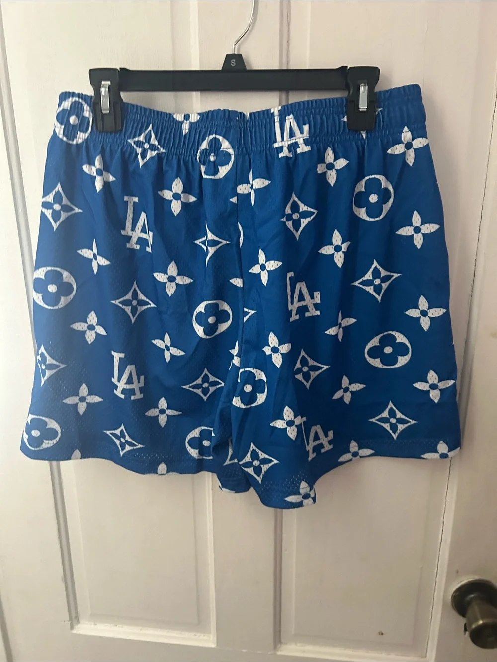 Bravest Studios Blue and White Graphic Men's Swim Trunks..